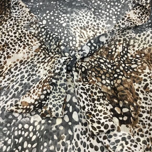 Animal Print Sheer Tie Neck Blouse (B15) - Picture 8 of 8